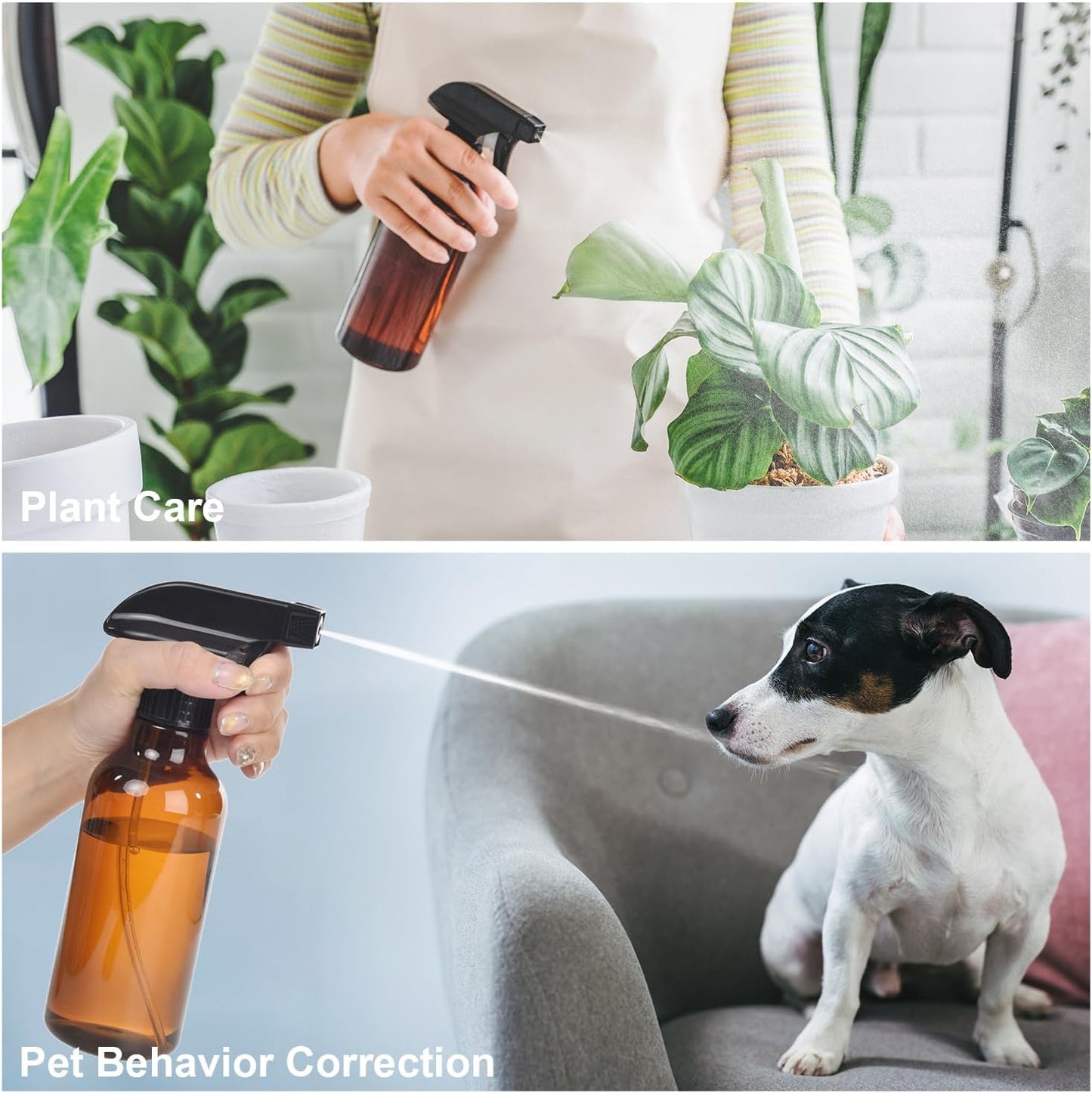 Plastic Spray Bottles, 2-Pack, 16.9 Oz, Mist & Stream, Heavy Duty Spraying, Empty Water Spray Bottle for Cleaning Solutions, Essential Oils, Hair, Plants, BBQ, Cat Dog Behavior Correction (Clear)