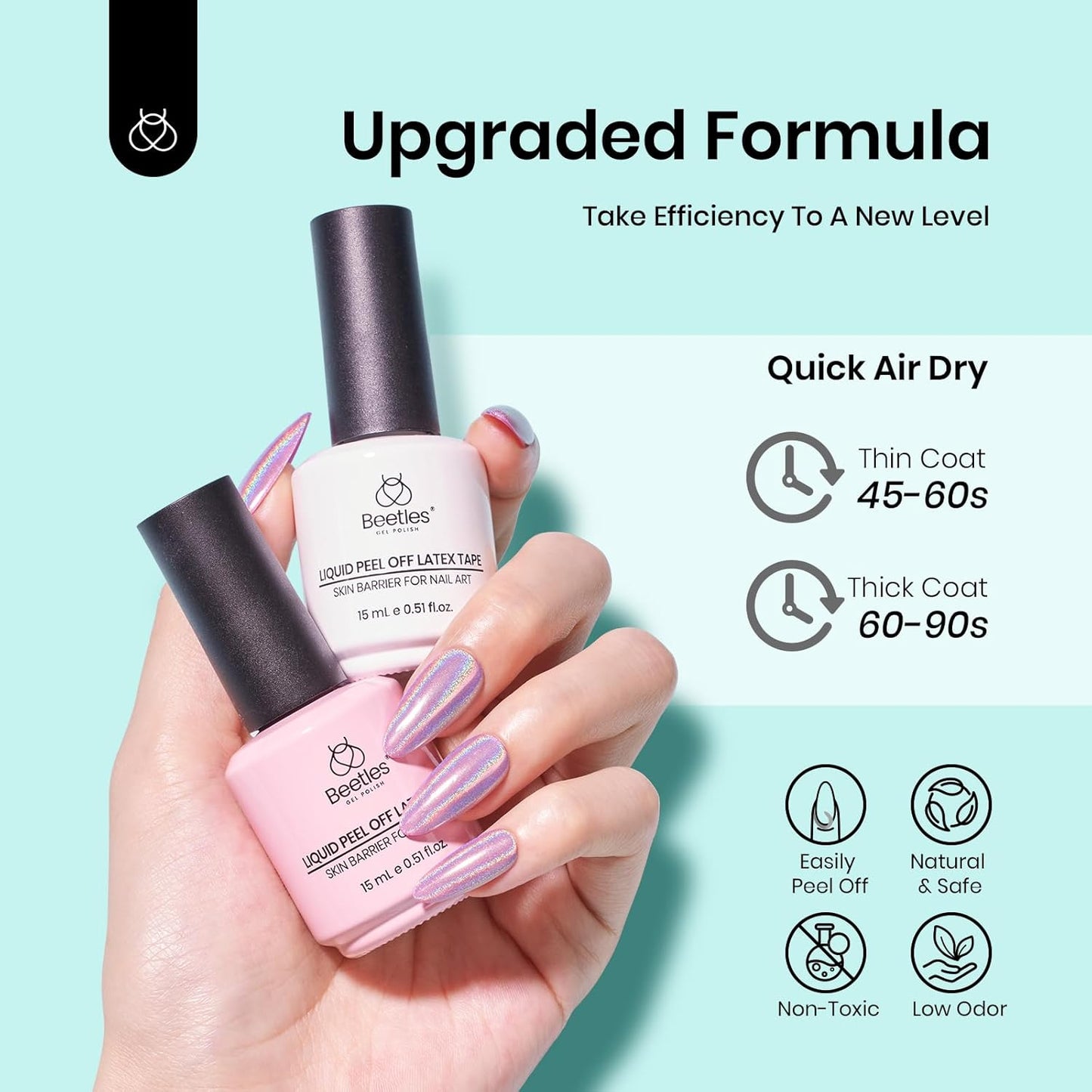 Beetles Liquid Latex for Nail 15ml - Peel off Nail Polish Cuticle Guard with Plastic Nail Care Stick Nails Design Air-Dry Liquid Latex Barrier for Protector Fingers