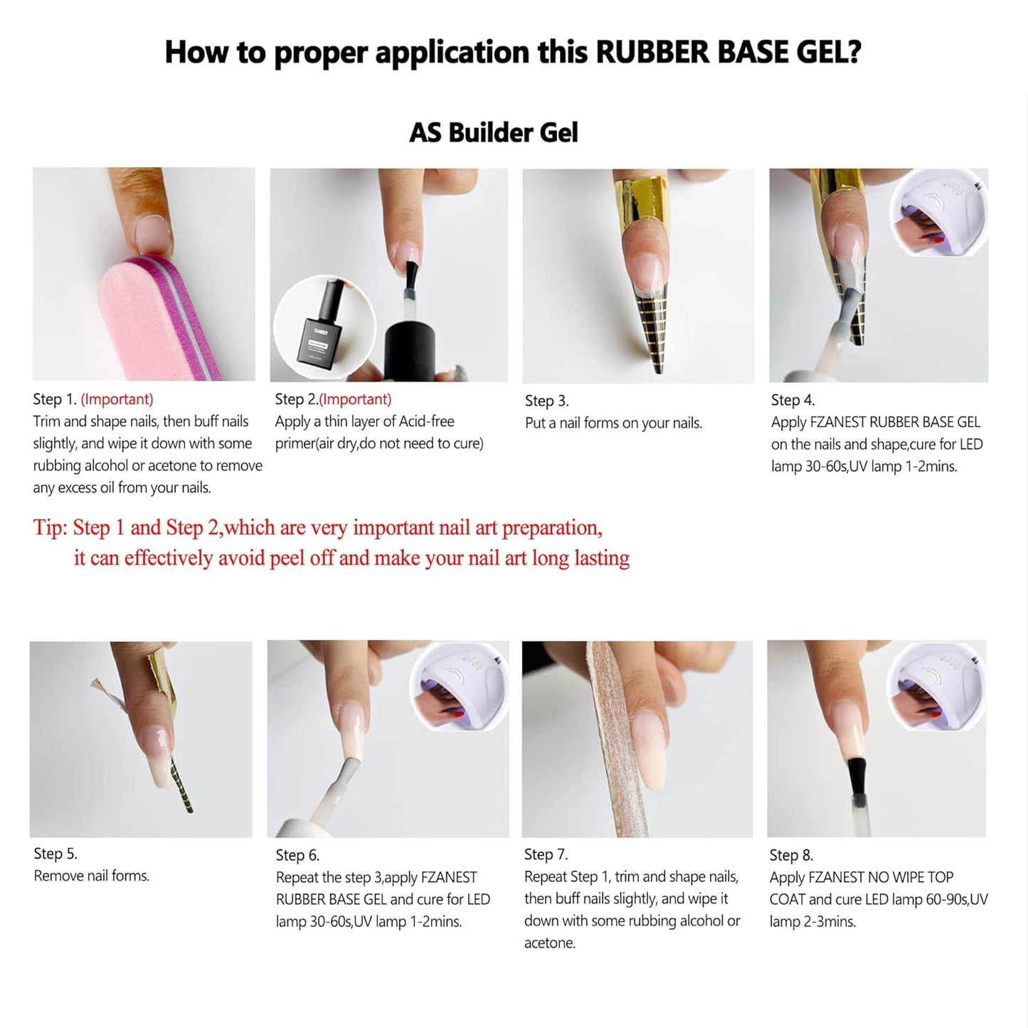 FZANEST Builder Gel Milky White Gel Polish Rubber Base For Nail Strengthener Extension LED Lamp Cured Color Base Nail Polish in Bottle