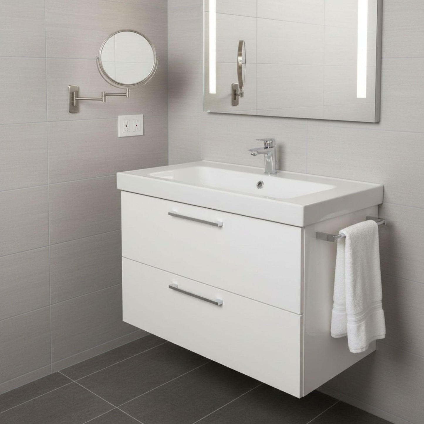 JERDON Wall-Mounted Magnifying Mirror - Bathroom Makeup Mirror with 5X Magnification - 8-Inch Diameter - Nickel Finish - Model JP7506N