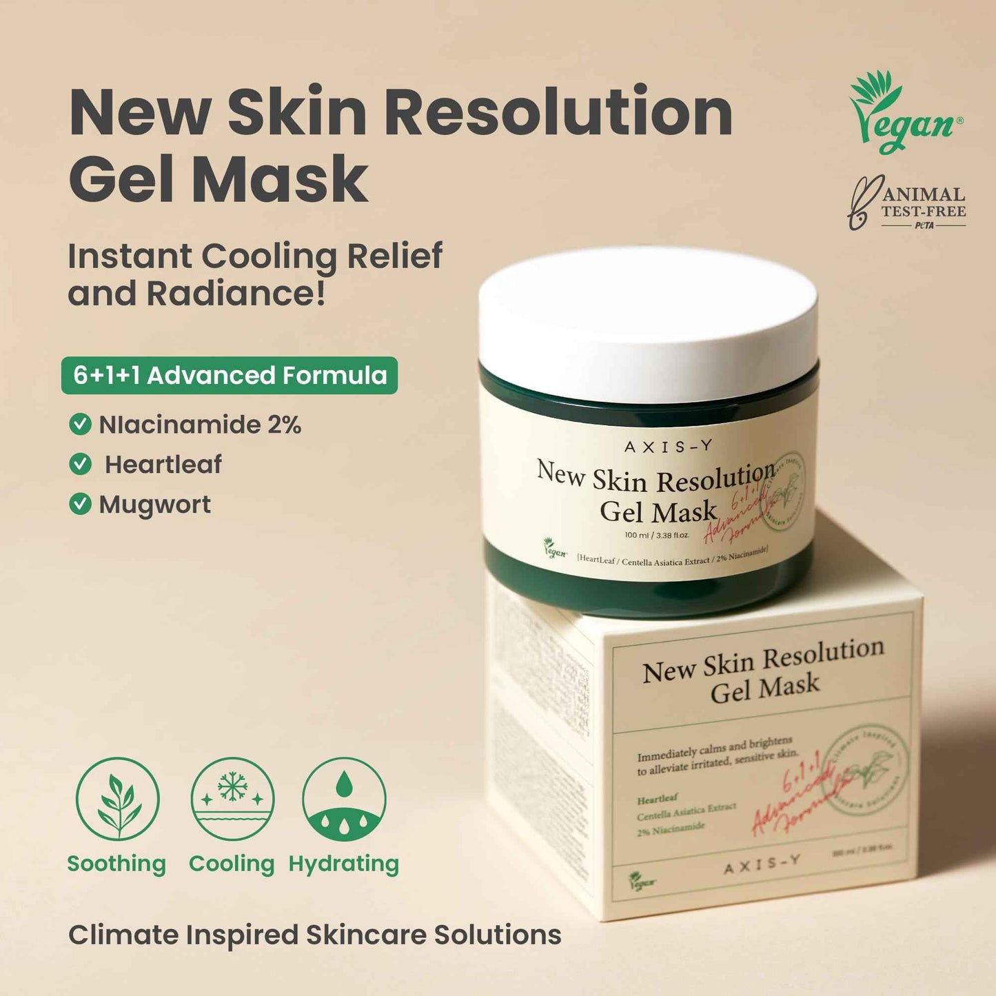 AXIS-Y New Skin Resolution Gel Mask Mugwort with 2% Niacinamide - Spot Treatment for Face, Barrier Repair & Brightening - Vegan Korean Skin Care Face Mask - 3.38 fl. oz.