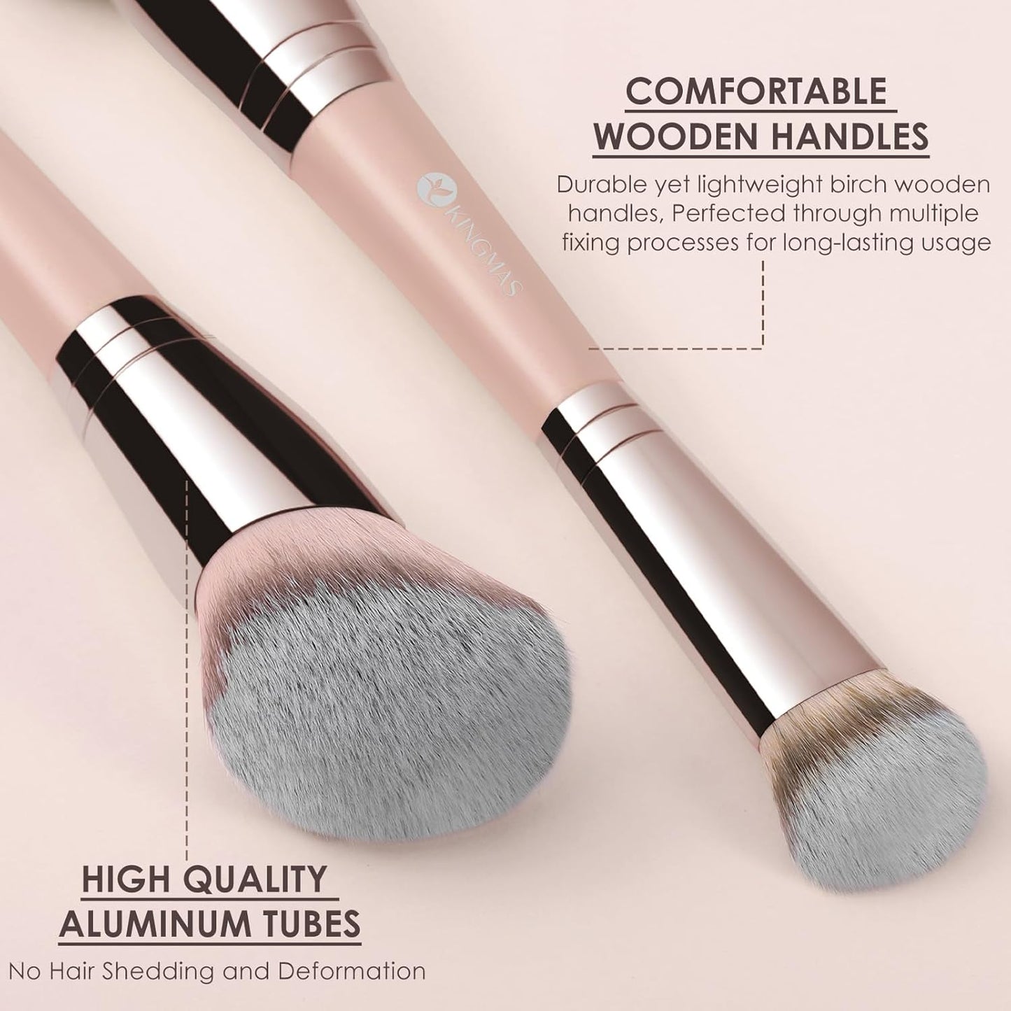KINGMAS Foundation Makeup Brush, Double-ended Angled/Round Top Contour Brush for Beauty Blending Liquid Powder, Concealer Cream Cosmetics Blush Makeup Brush (Brown)