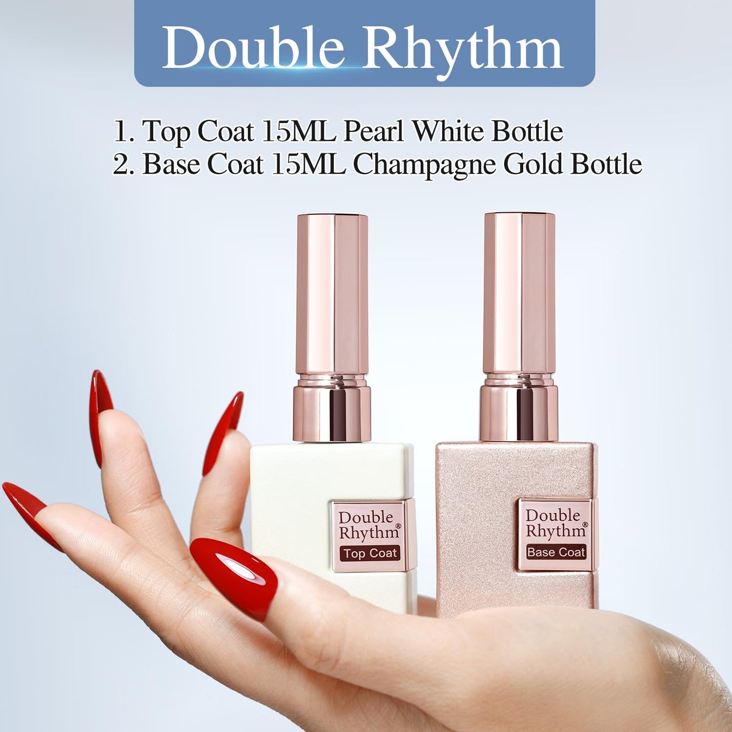 Double Rhythm 2 Pcs 15ML No Wipe Gel Top Coat and Base Coat Set Clear Glossy Gel Polish Kit Soak Off LED (Base and Top Coat)