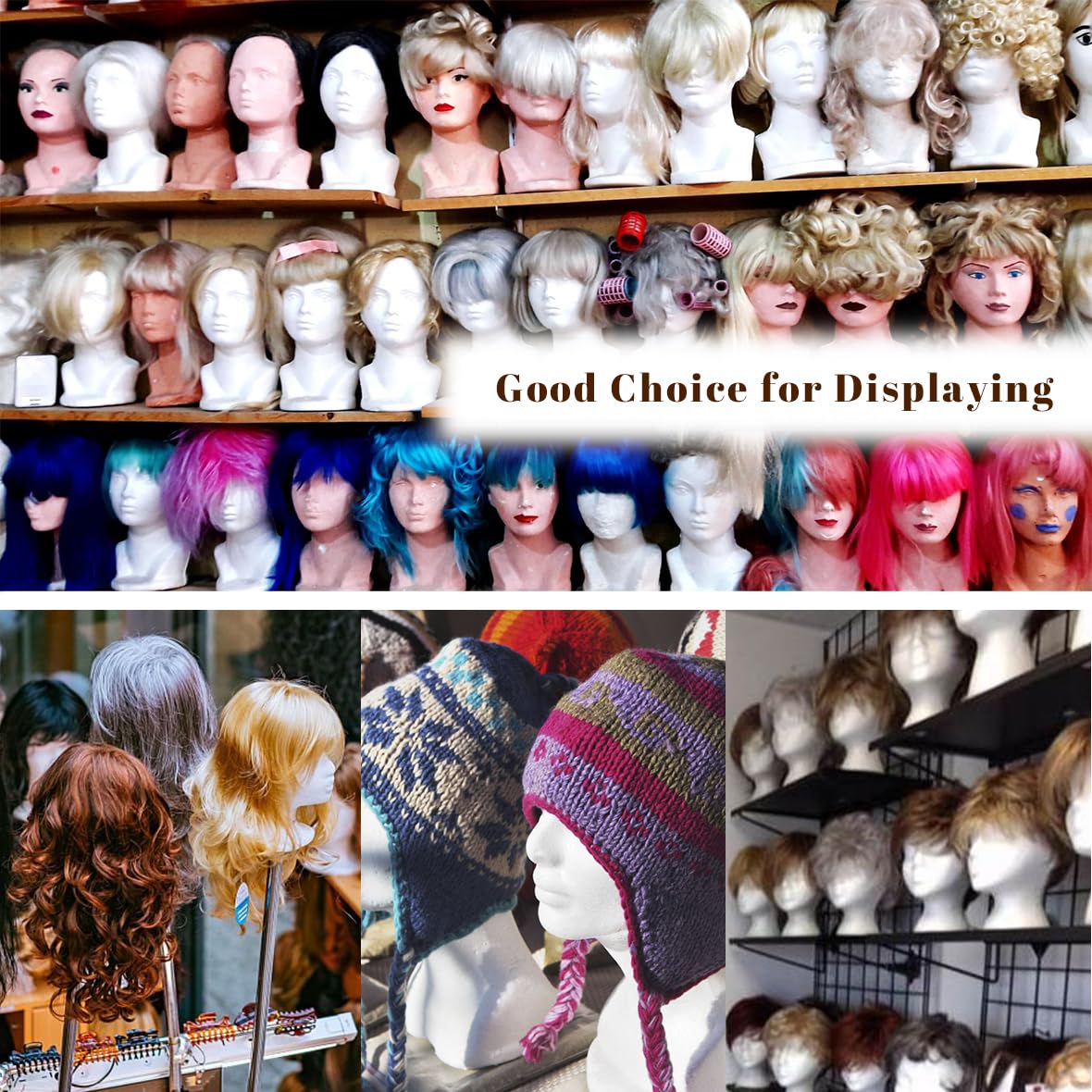 Leeven 3 Packs Foam Wig Head Female Styrofoam Mannequin Head Stand for wigs foam heads Wig Display for Style, Model, Display Hair, Hats, Hairpieces, Mask , Salon and Travel