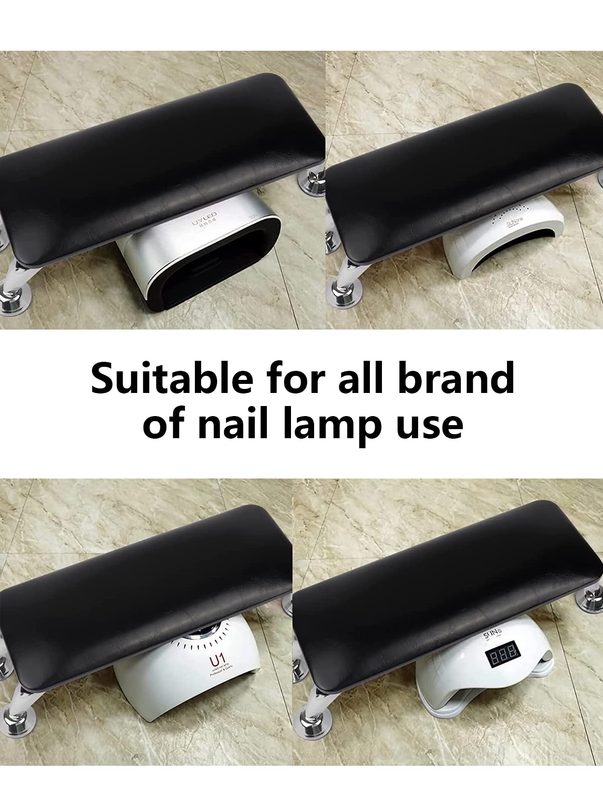 Nail Arm Rest for Acrylic Nails, Microfiber Leather Nail Hand Rest Cushion for Nails, Soft Hand Pillow Footstool with 4 Stainless Steel Stands Thick Sponge Nail Pillow for Nail Tech Use (Black)