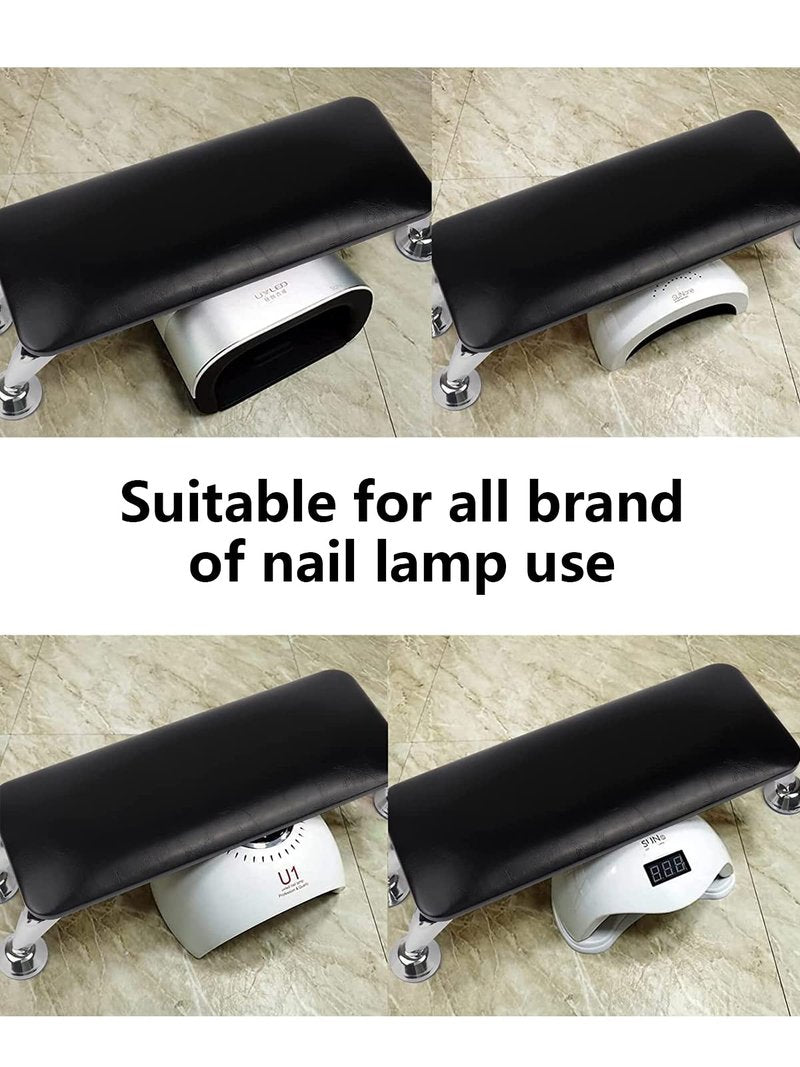 Nail Arm Rest for Acrylic Nails, Microfiber Leather Nail Hand Rest Cushion for Nails, Soft Hand Pillow Footstool with 4 Stainless Steel Stands Thick Sponge Nail Pillow for Nail Tech Use (Black)