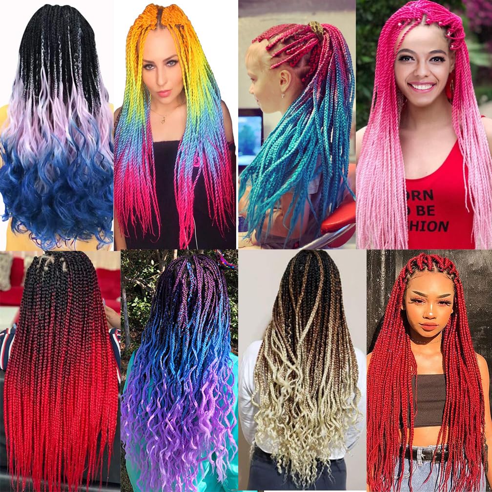 BALINGHAIR Pre-Stretched Braiding Hair Extensions High Temperature Braids Hair 28 Inch Ombre Black to Dark Blue(B20-6Packs)