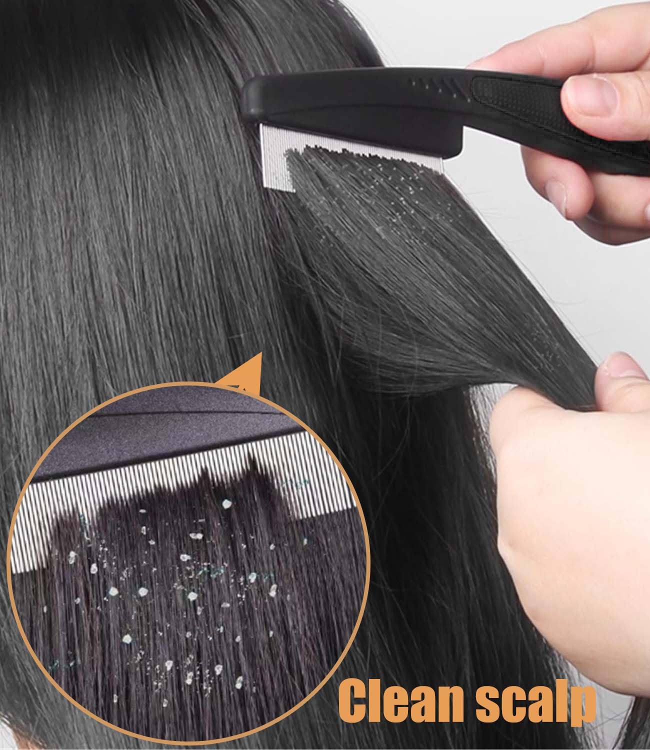Dandruff Comb Fine Tooth Scalp Detox Comb Lice for Women, Men & Kids Stainless Steel Scalp Detoxing, Sweep & Massage Hair Brush Tool for Hair Care (1PC Brown)