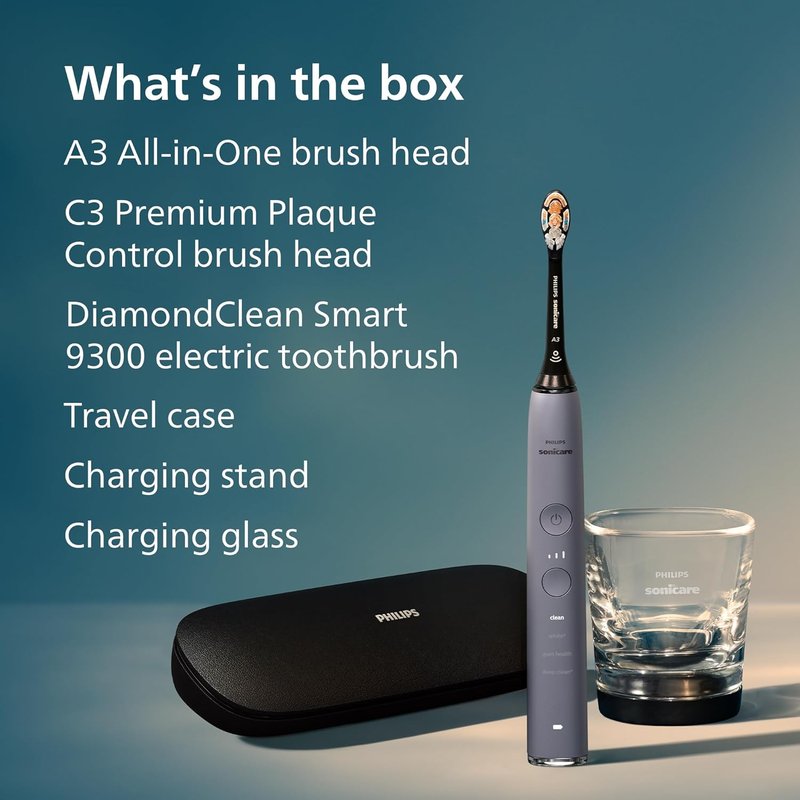 Philips Sonicare DiamondClean Smart 9300 Electric Toothbrush - Sonic Technology, 12 Settings, Grey | Model HX9903/45