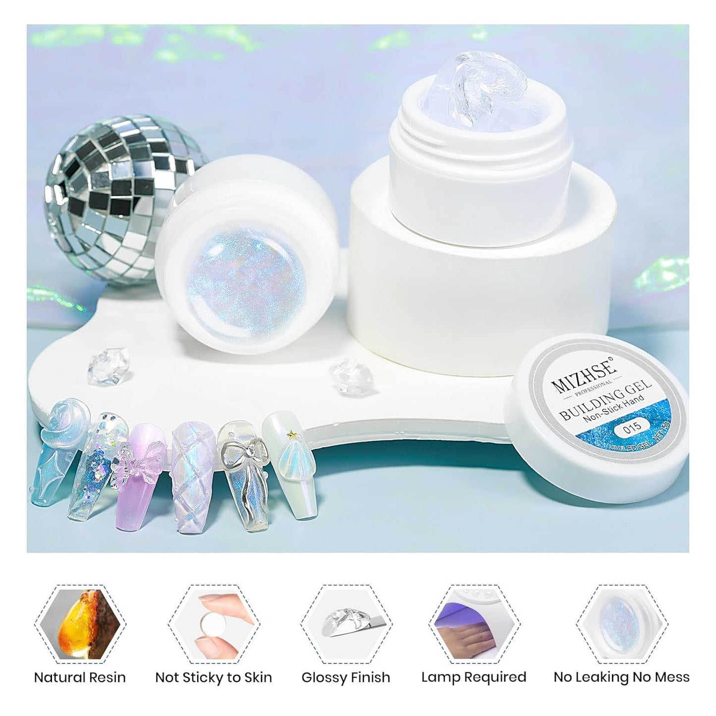 MIZHSE Solid Builder Gel for Nails, Clear Non-Sticky Sculpting Gel, 3D Nail Art Carving Building Modeling Hard Nail Extension Soak Off UV/LED Nail Art Salon Home DIY 15g