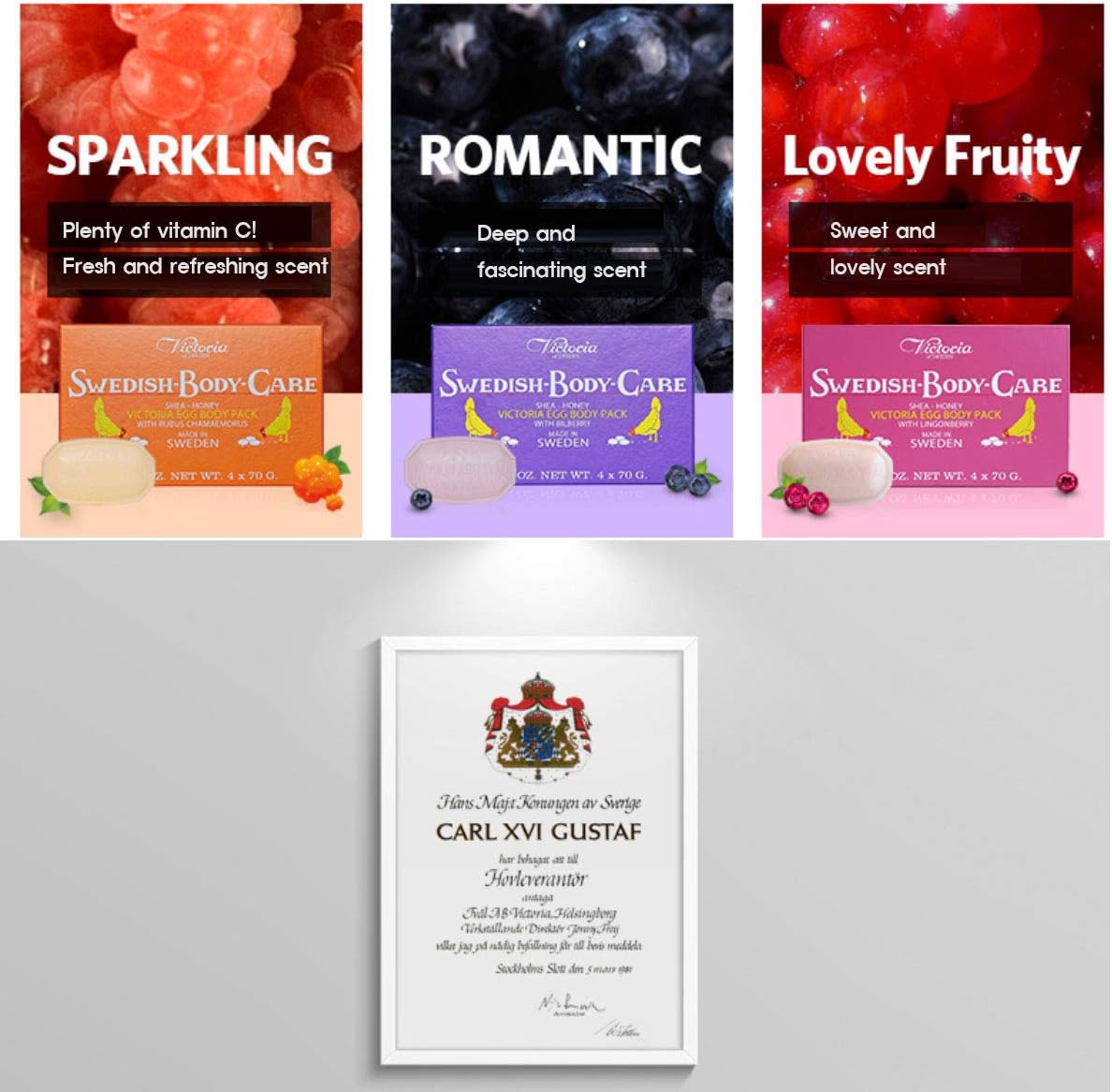 Shea Butter Soap with Honey & Lingonberry - 4 Bars + 2 Disposable Shower Sponges