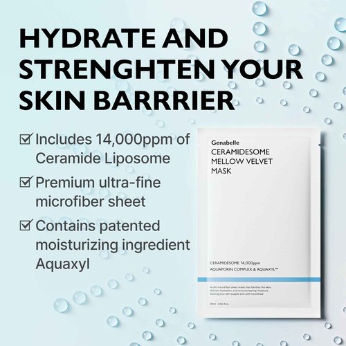 Genabelle Ceramidesome Mellow Velvet Mask - Deep Moisturizing & Soothing Face Mask with Ceramide, Vegan Formula for Sensitive Skin, Hydrating Korean Skincare for Dry & Damaged Skin, 5pcs