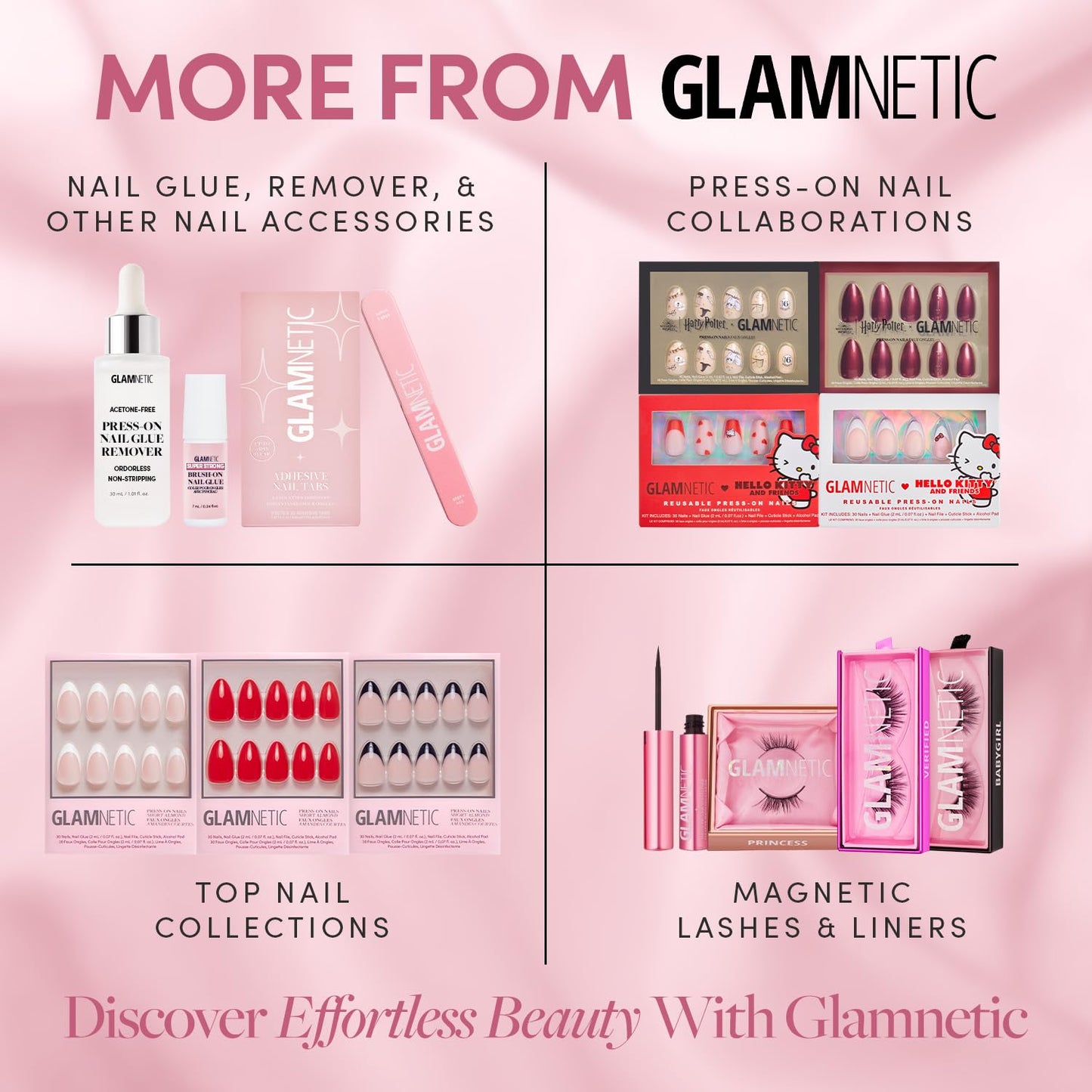 Glamnetic x Hello Kitty® and Friends Press On Nails - My Melody™ | Short Almond Gold Foil 3D Graphic Fake Nails in a Glossy Finish | 15 Sizes - 30 Nail Kit with Glue