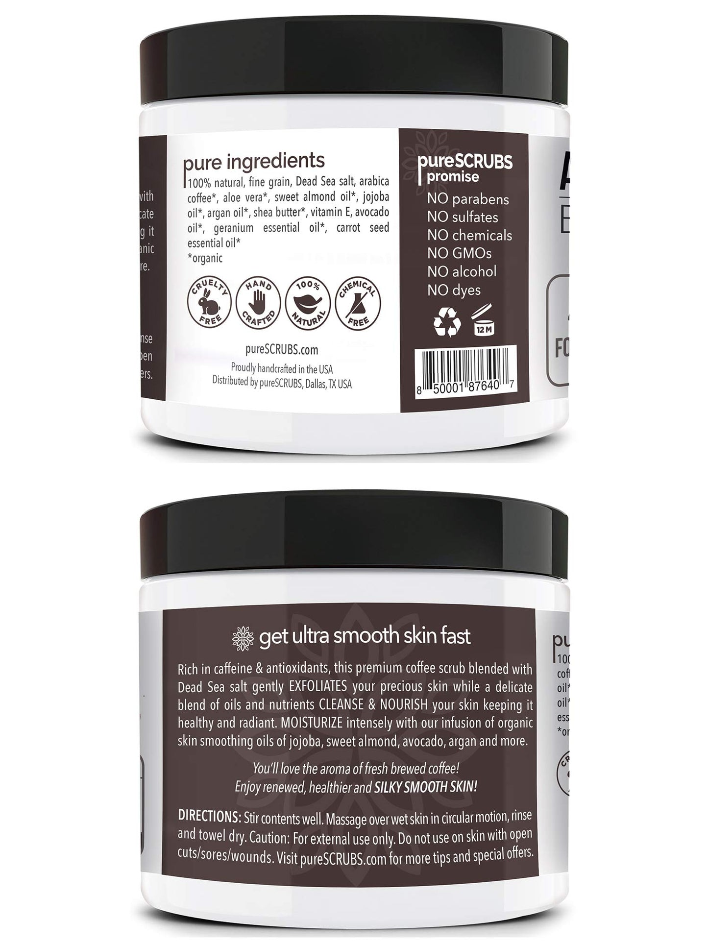 pureSCRUBS Premium Organic Arabica Coffee Body Scrub Set, Skin Smoothing Moisturizing Body Exfoliator - Includes Wooden Spoon, Loofah and Exfoliating Bar Soap - Large 16oz