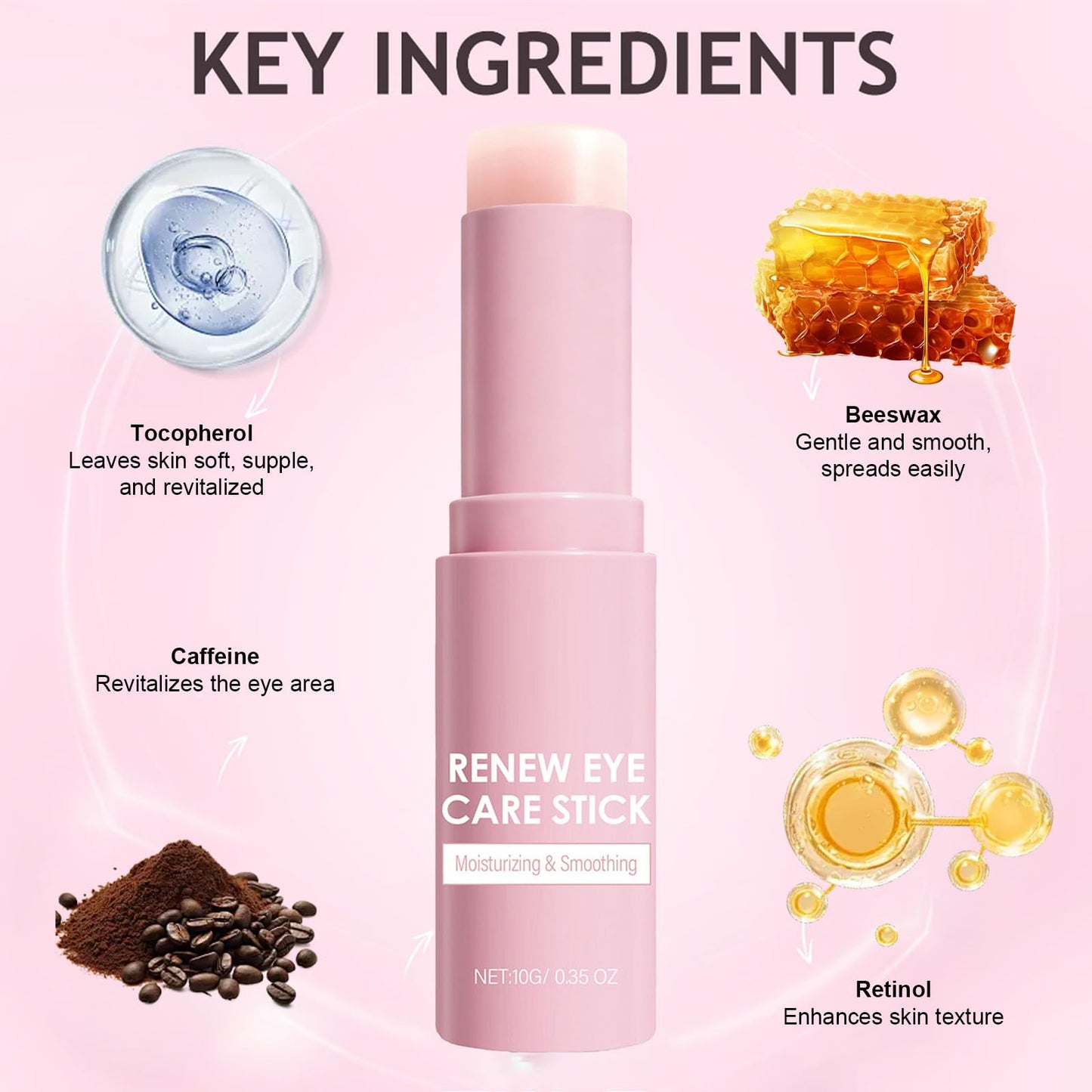 Caffeine Eye Balm Stick, Moisturized Anti-Aging Gentle Eye Balm with Retinol, Wrinkles, Dark Circles & Puffiness, Hydrating Firming Treatment for Under Eye Bags, 0.35oz/10g