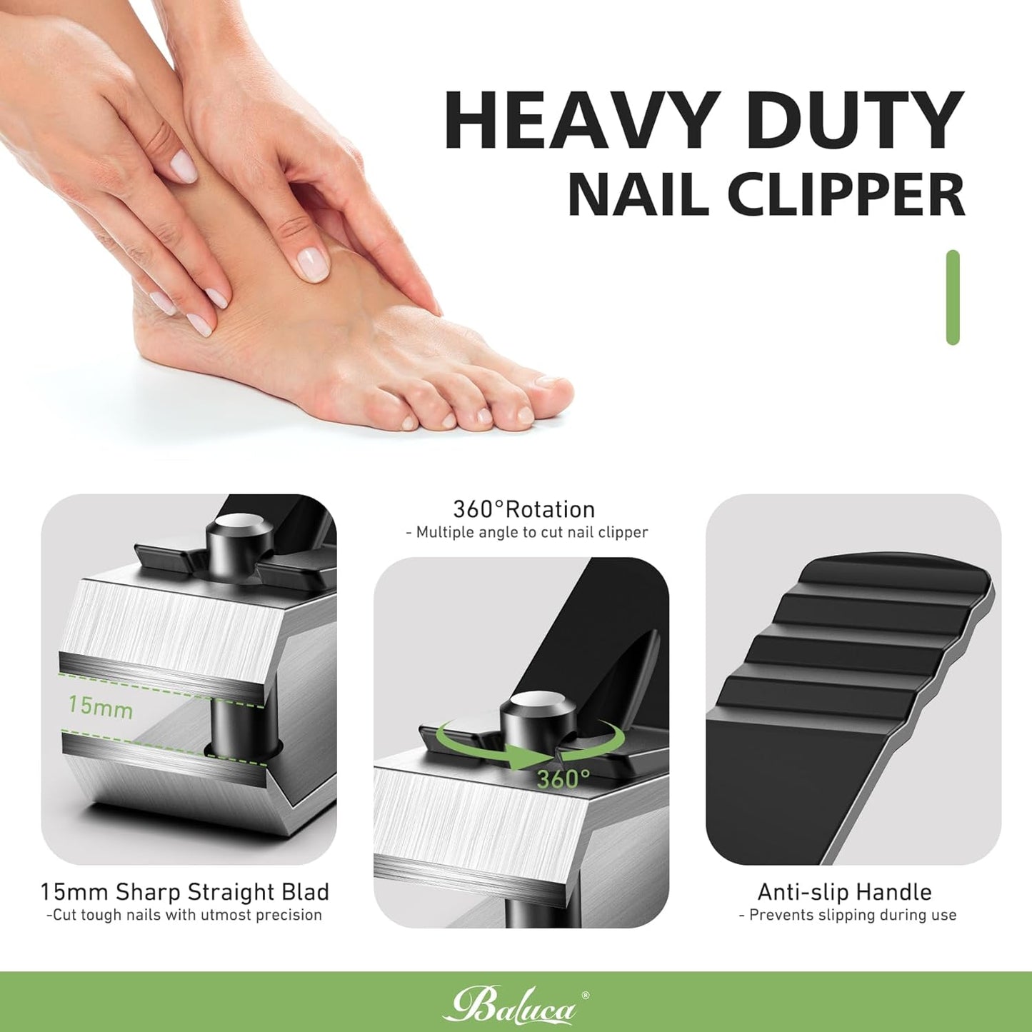 Heavy Duty Straight Blade Nail Clippers for Thick Toenails, Professional Stainless Steel Fingernail Toenail Clippers Trimmers - Thick Wide Jaw Toe Nail Clippings for Seniors, Men & Women (Black)