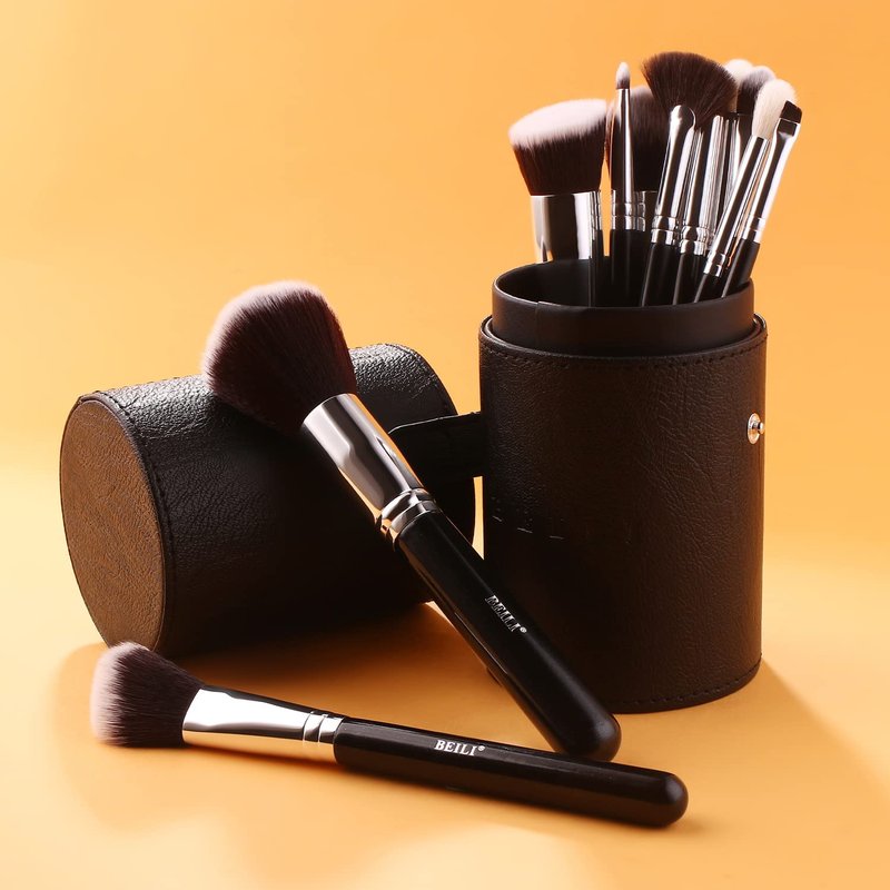 BEILI Makeup Brushes Set - 12 Premium Synthetic Kabuki Brushes for Full Face Makeup | Gift Box Included (Black)