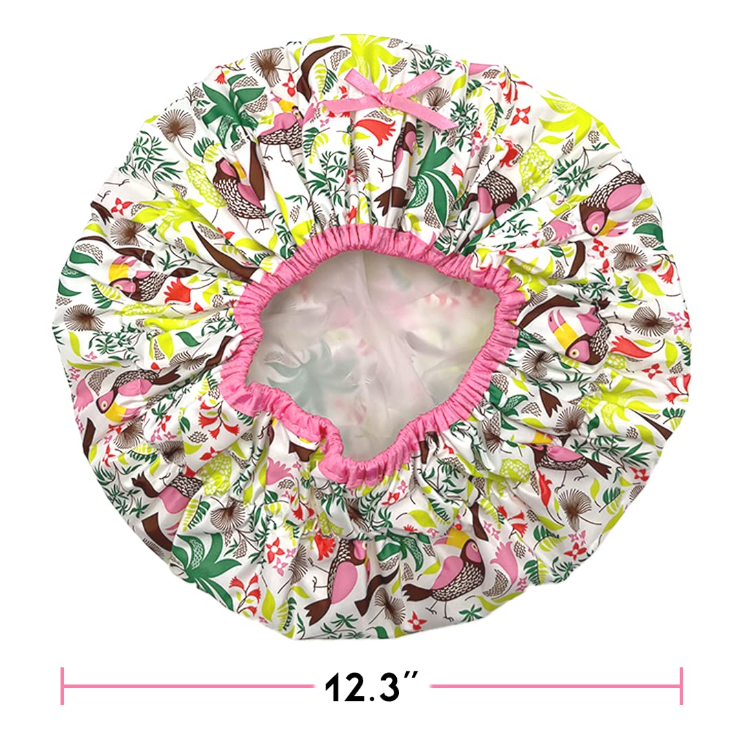 Reusable Shower Cap & Bath Cap & Lined, Oversized Waterproof Shower Caps Large Designed for all Hair Lengths with PEVA Lining & Elastic Band Stretch Hem Hair Hat - Fashionista Deco Dots