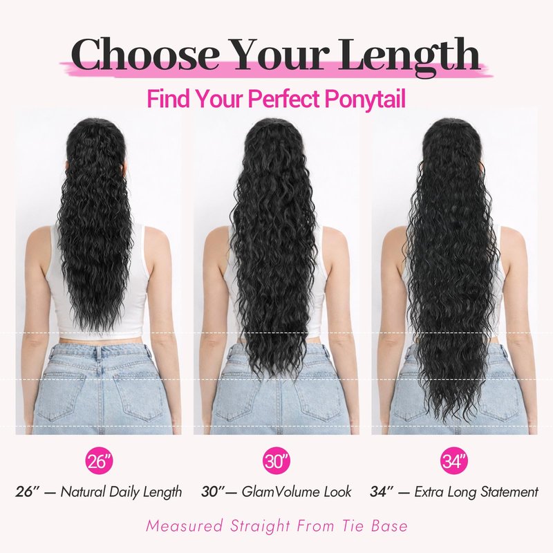 KooKaStyle Ponytail Extension 30 Inch Drawstring Pony Tails Hair Extensions for Women Long Curly Ponytail Synthetic Hairpieces for Daily Wear, Party, Gym(Black-1B)