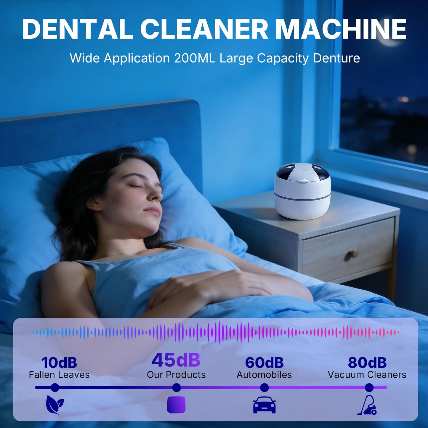 Ultrasonic Retainer Cleaner Machine Denture Cleaner for Dental Pod, Aligner, Night Guard, Braces & Mouth Guard, Features 45KHz and UV Deep Cleaning Dental,4 Modes Teeth Cleaning Tools, Digital Timer