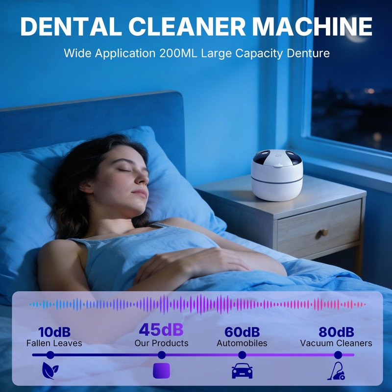 Ultrasonic Retainer Cleaner Machine Denture Cleaner for Dental Pod, Aligner, Night Guard, Braces & Mouth Guard, Features 45KHz and UV Deep Cleaning Dental,4 Modes Teeth Cleaning Tools, Digital Timer