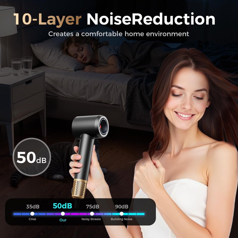 Infrared Hair Dryer, 160000 RPM Low Noise Blow Dryer for Women & Men, Professional Negative Ions Frizz Control & No Heat Damage, Brushless Motor Fast Drying for Home Travel Salon