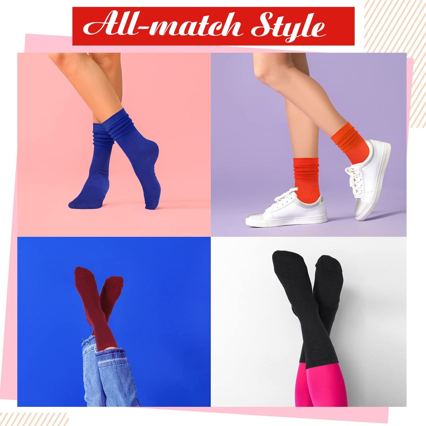 Jadive 30 Pairs Womens Crew Socks Solid Color Socks Lightweight Cute Women Cotton Gym Athletic(Multicolor)