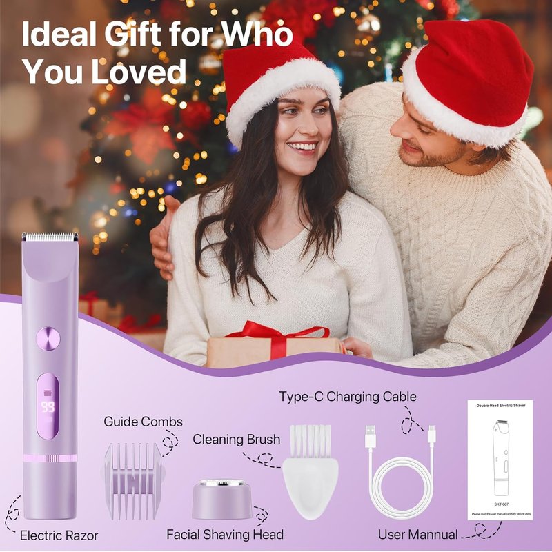 Bikini Trimmer for Women - Painless Electric Razor for Body, Leg & Facial Hair | Rechargeable Waterproof Shaver, Purple