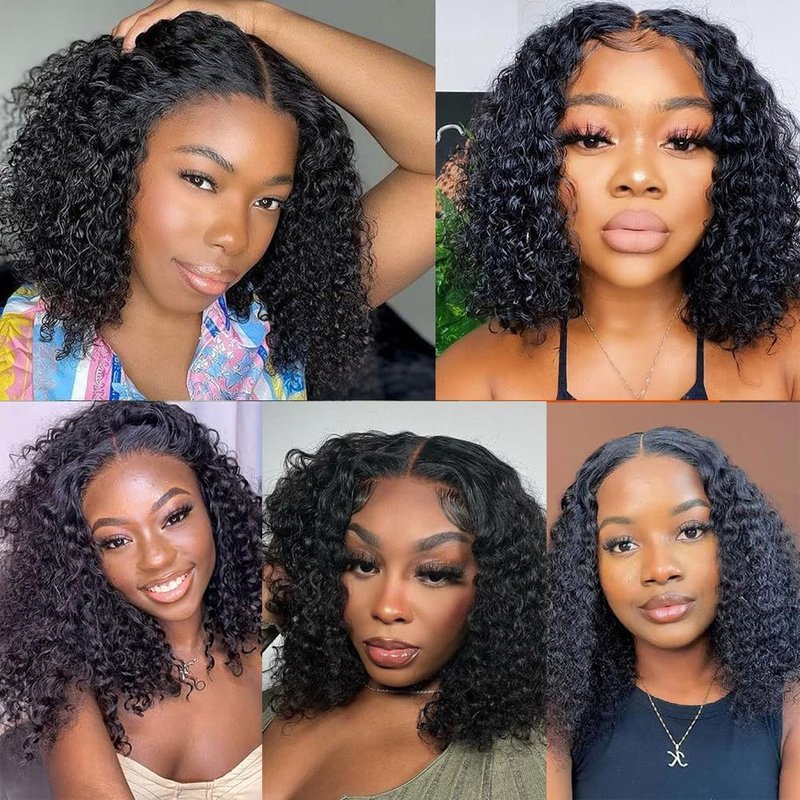 LAPIALA 10 Inch Short Bob Wig 13x4 Deep Wave Bob Wigs Human Hair 180% Density Deep Curly 100% Human Hair Wigs Pre Plucked Wet and Wavy Transparent Lace Frontal Wig for Women Natural Hairline
