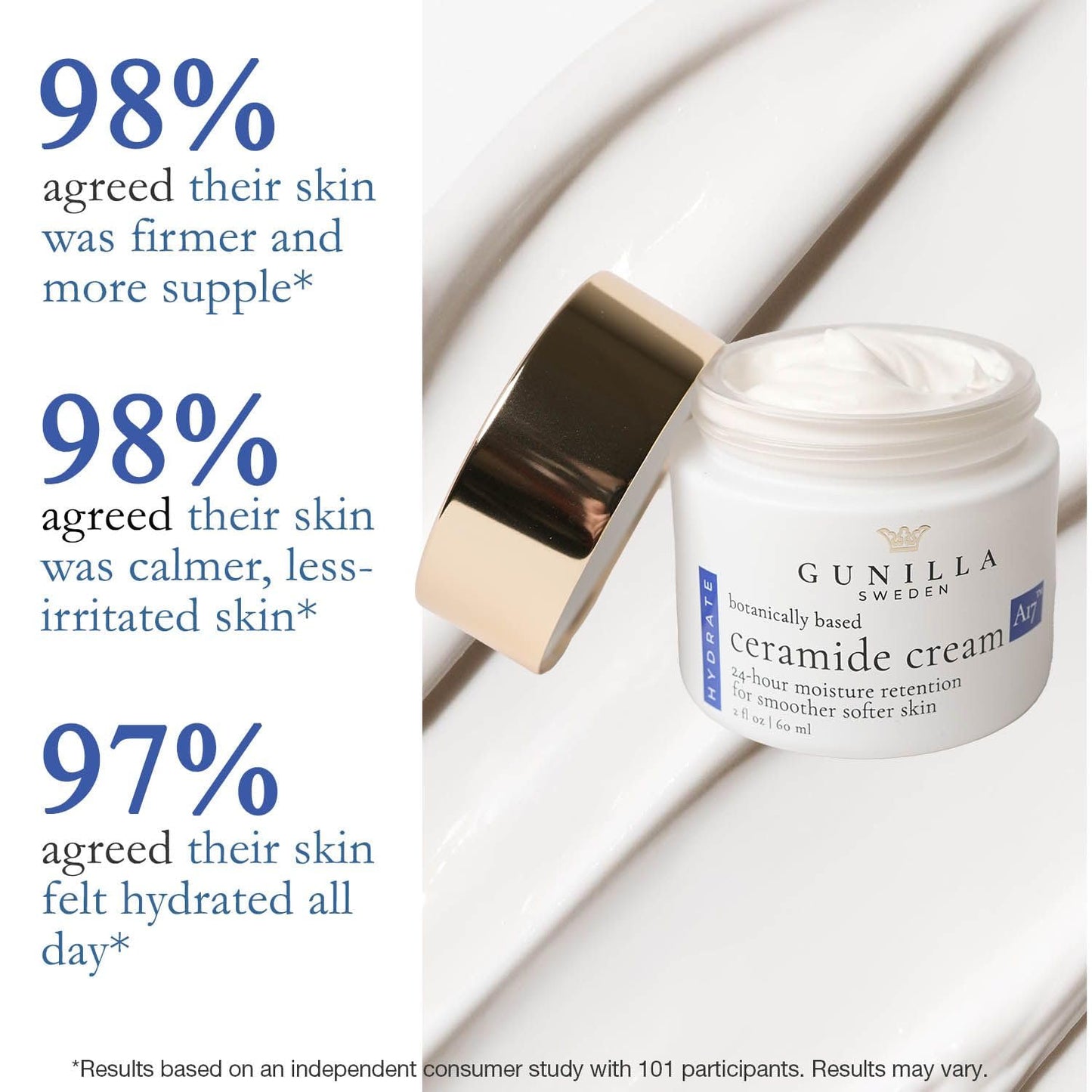 GUNILLA Ceramide Cream A17 β Spa-Grade Moisturizer with 17 Plant-Based Actives. For All Skin Types, Especially Dry or Sensitive. Fragrance-Free. Vegan. (2 oz)