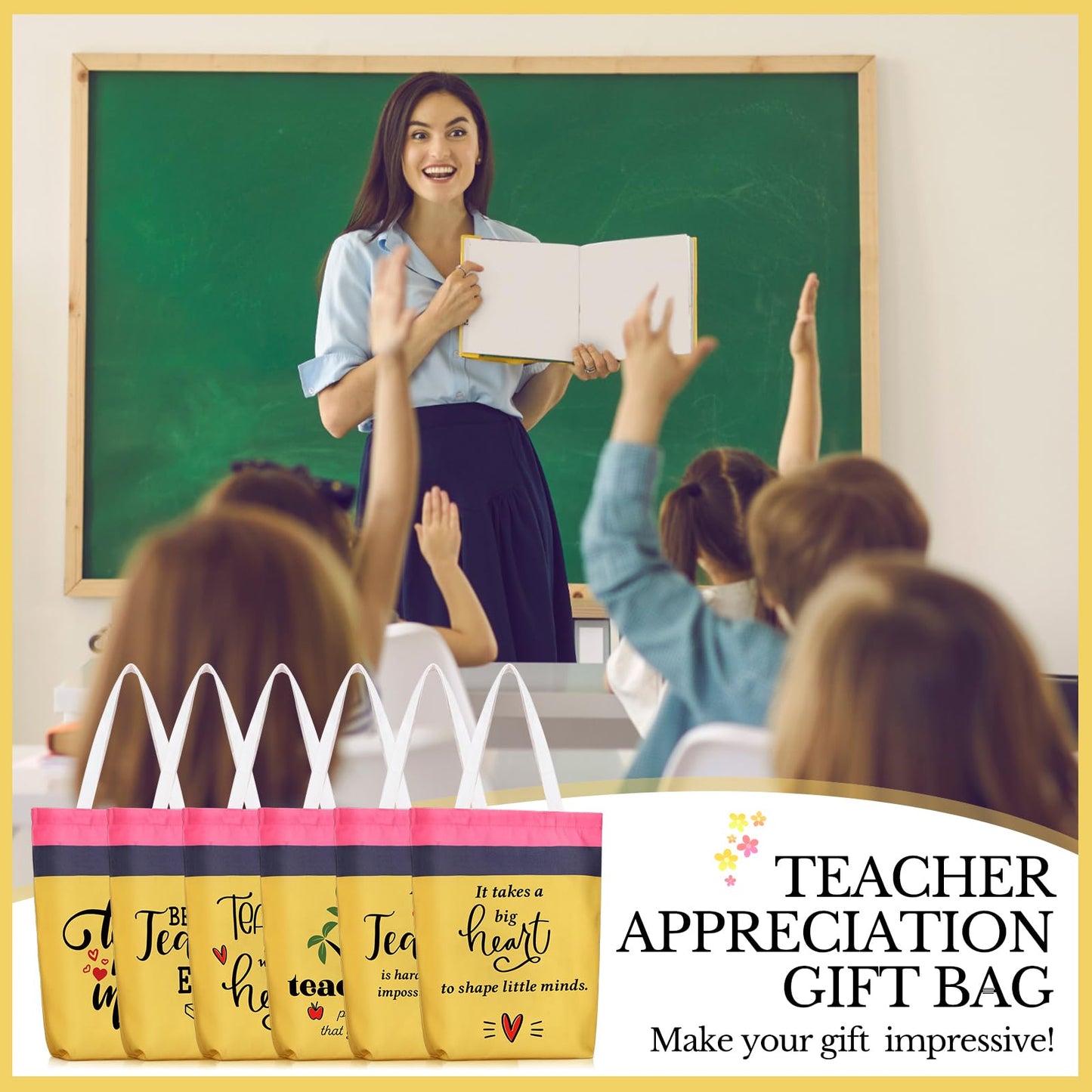 Cosblank 6 Pcs Teacher Appreciation Week Gifts Teacher Appreciation Day Canvas Tote Bag Bulk Travel Cosmetic Bags Portable Makeup Zipper Pouch and Canvas Tote Bag Reusable Gift for Nurses Employee