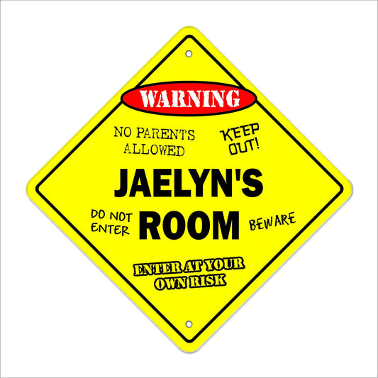 Jaelyn's Room Sign Crossing Zone Xing | Indoor/Outdoor | 12" Tall Kids Bedroom Decor Door Children's Name boy Girl