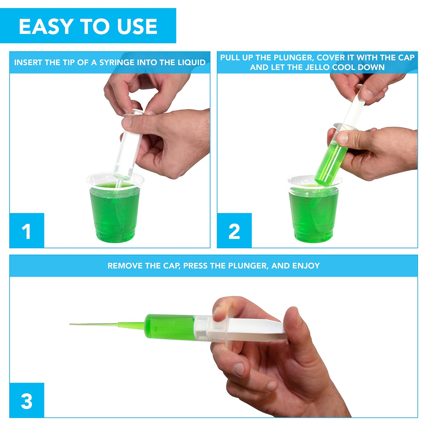 Party Essentials 1.5 Ounce Gelatin Shot/Gelatin Syringe Injectors with Caps, 12-Count, Clear