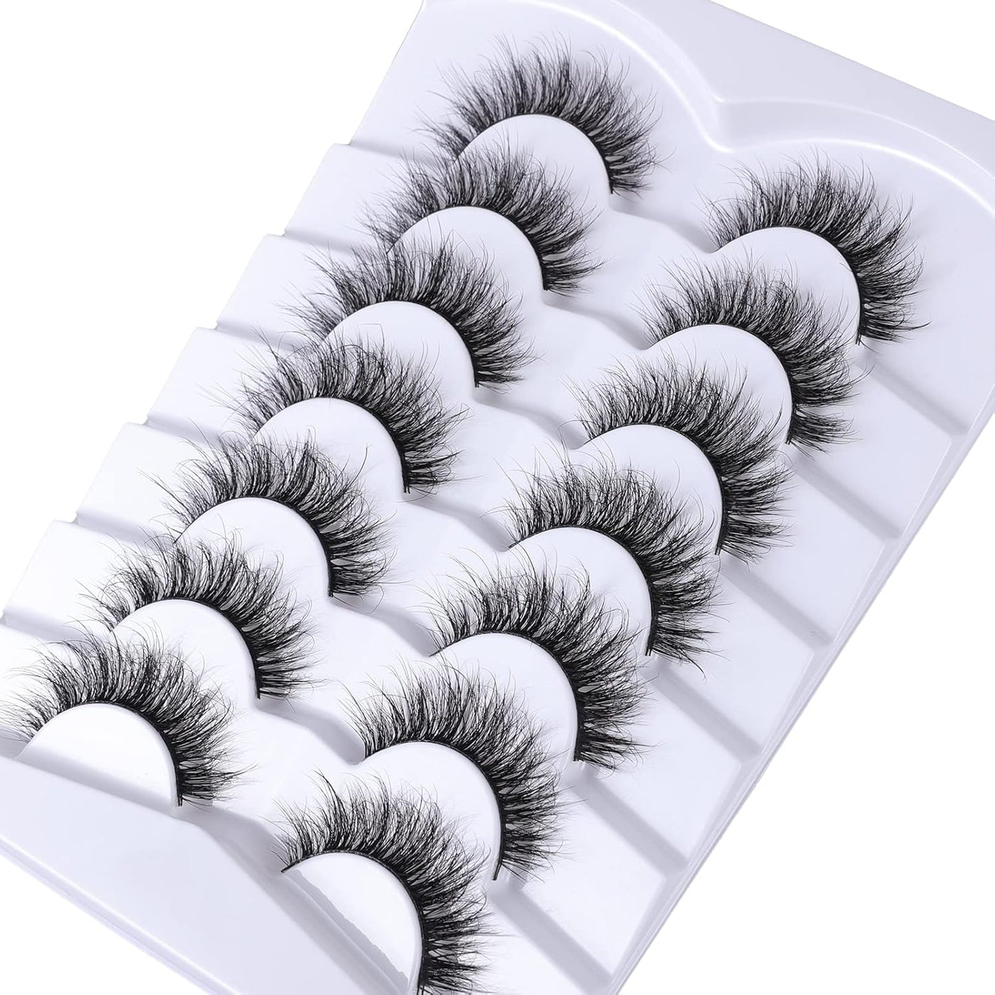 Lashes Eyelashes 8D Fluffy False Eyelashes Wispy Faux Mink Lashes Light Weight Fake Eyelashes Cat Eye Lashes 7 Pairs Pack, Black