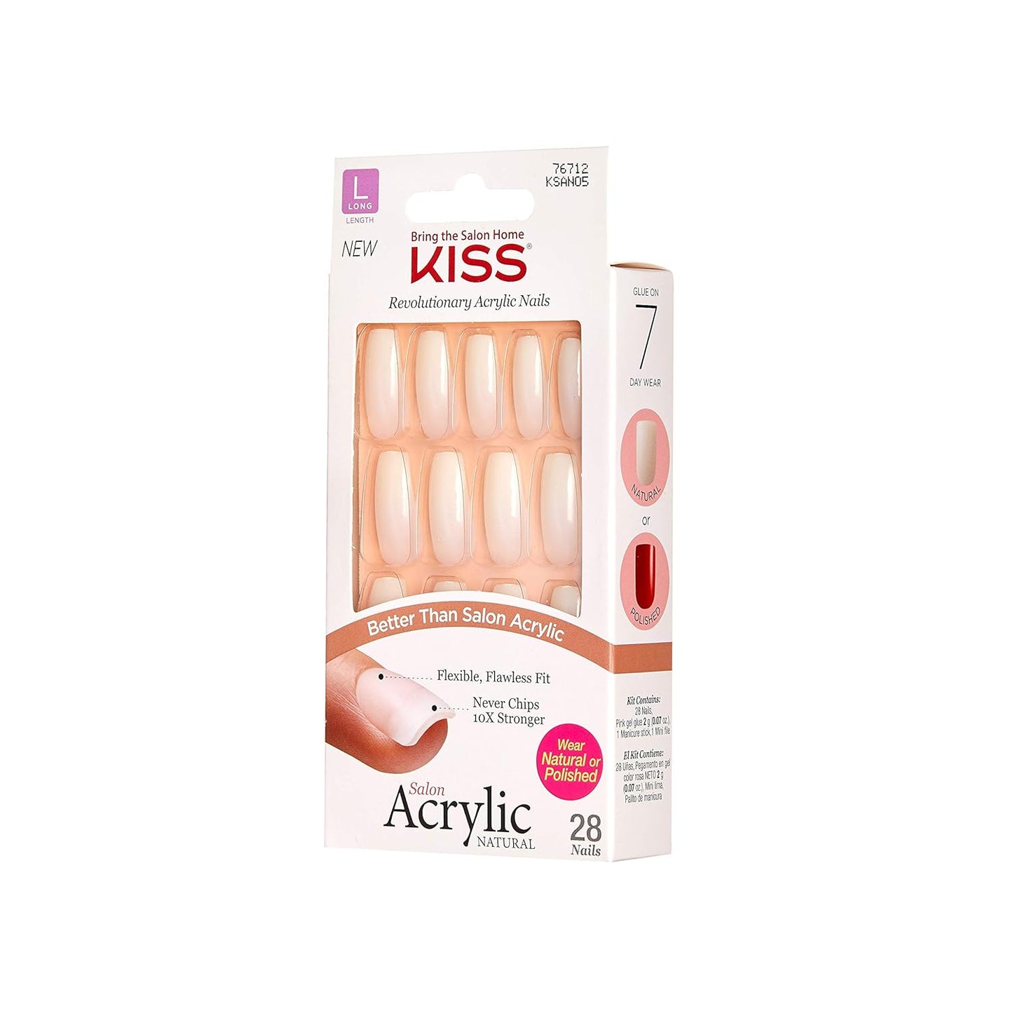 KISS Salon Acrylic Natural Press On Nails, Nail glue included, 'Rare', Nude, Short Size, Squoval Shape, Includes 28 Nails, 2g Glue, 1 Manicure Stick, 1 Mini File