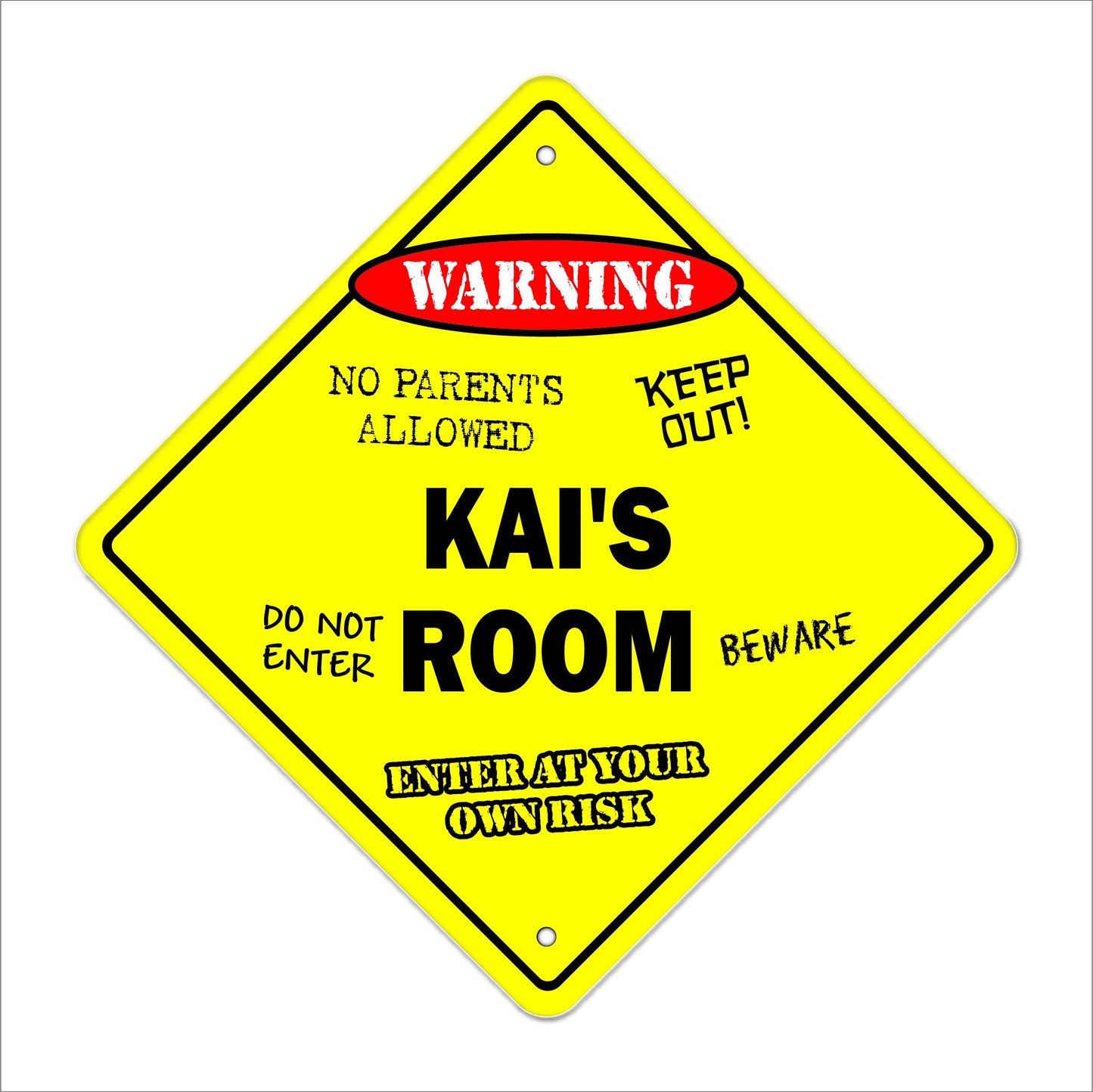Kai's Room Sign Crossing Zone Xing | Indoor/Outdoor | 12" Tall Kids Bedroom Decor Door Children's Name boy Girl
