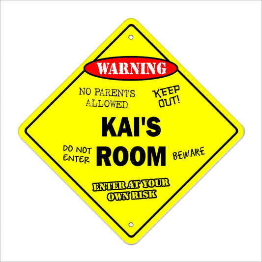 Kai's Room Sign Crossing Zone Xing | Indoor/Outdoor | 12" Tall Kids Bedroom Decor Door Children's Name boy Girl