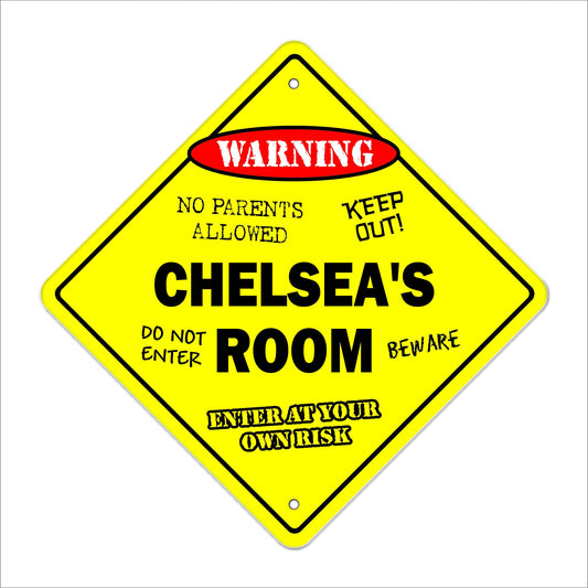 Chelsea's Room Sign Crossing Zone Xing | Indoor/Outdoor | 12" Tall Kids Bedroom Decor Door Children's Name boy Girl