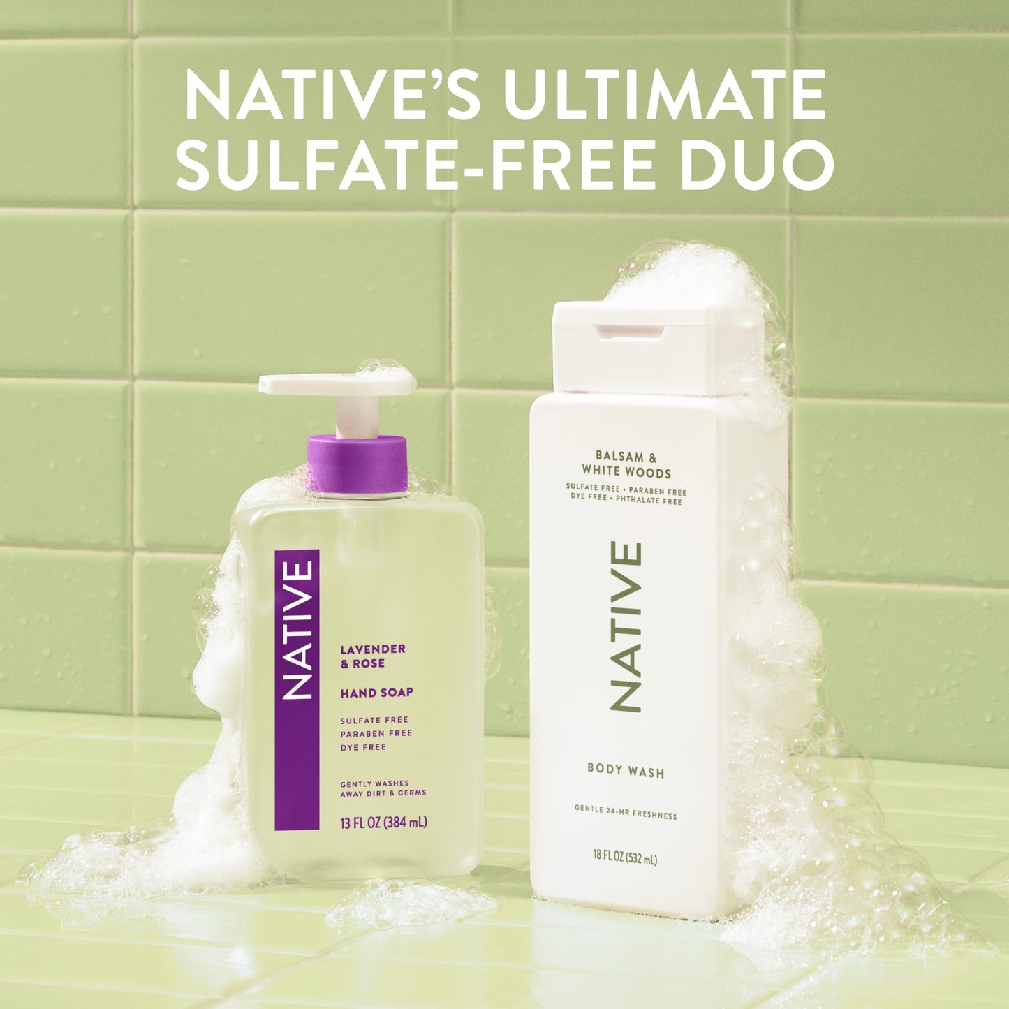 Native Balsam & White Woods Scent 24-Hr Refreshing Clean Body Wash for Men & Women, for All Skin Types Incl. Sensitive, Leaves Skin Feeling Clean & Soft, Free of Phthalates, Sulfates & Parabens, 18 oz