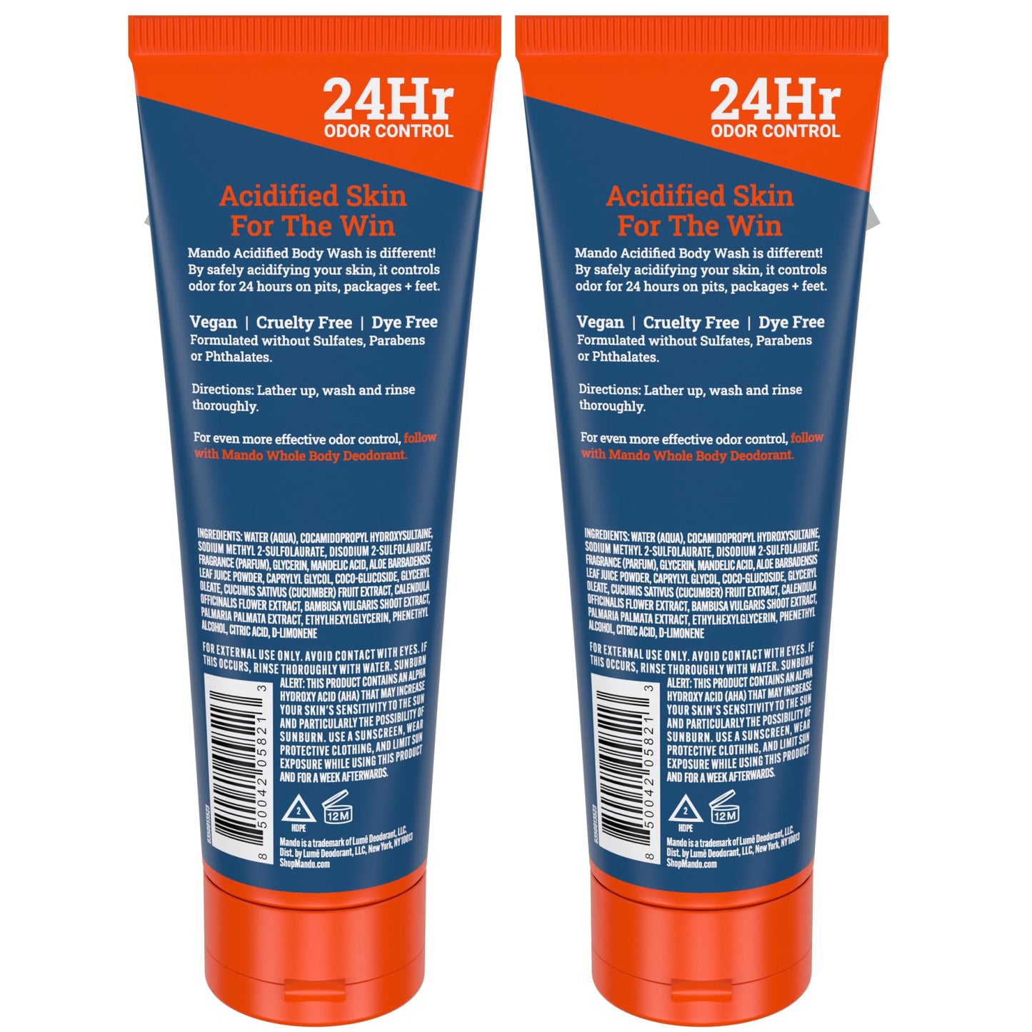 Mando Odor Shield Body Wash - 24 Hour Control - Removes Odor Better than Soap - SLS Free, Paraben Free, Skin Safe - 8.5 Ounce (Pack of 2) (Pro Sport)
