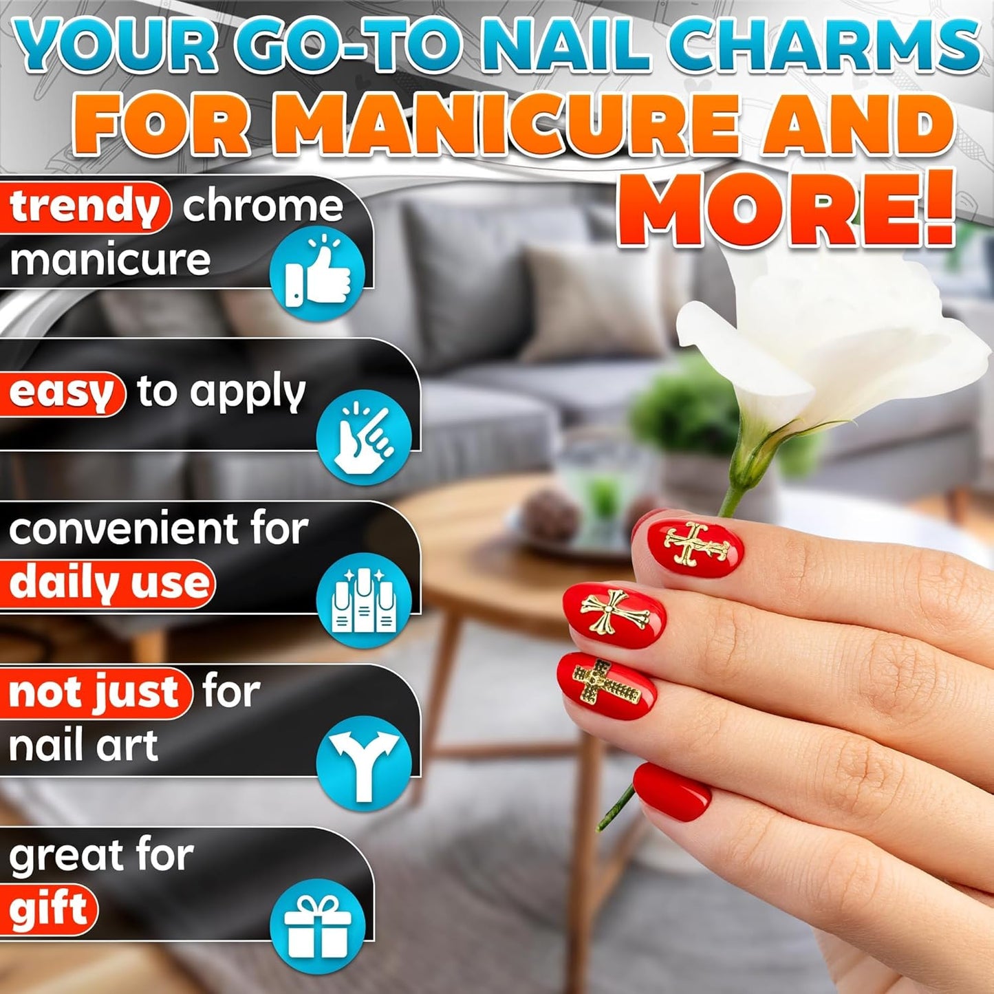100 Pcs Silver Cross Nail Charms and Gems – 3D Acrylic Cross Charms for Nails for DIY & Professional Manicure – Easy-to-Apply & Durable Nail Decorations, Versatile for Y2K & Nail Studs