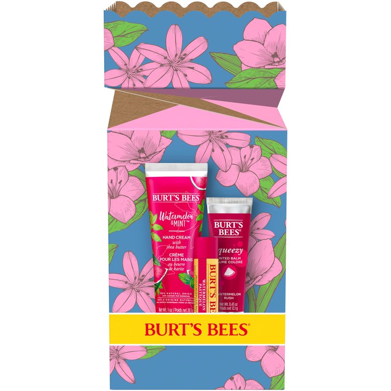 Burt's Bees Mothers Day Gifts for Mom, 3 Self Care Products, You're One in a Melon - Watermelon & Mint Hand Cream, Watermelon Lip Balm & Rush Squeezy Tinted Lip Balm (Packaging May Vary)