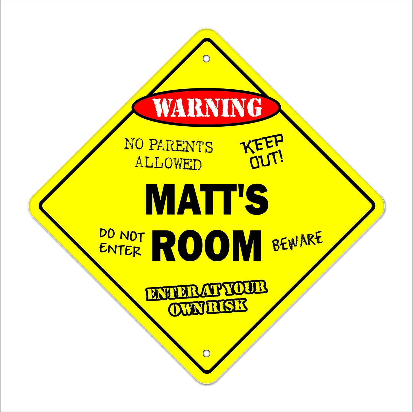 Matt's Room Sign Crossing Zone Xing | Indoor/Outdoor | 12" Tall Kids Bedroom Decor Door Children's Name boy Girl