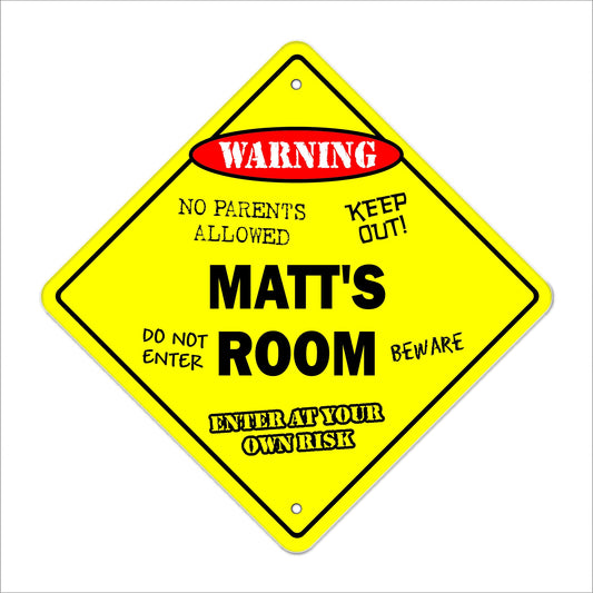 Matt's Room Sign Crossing Zone Xing | Indoor/Outdoor | 12" Tall Kids Bedroom Decor Door Children's Name boy Girl