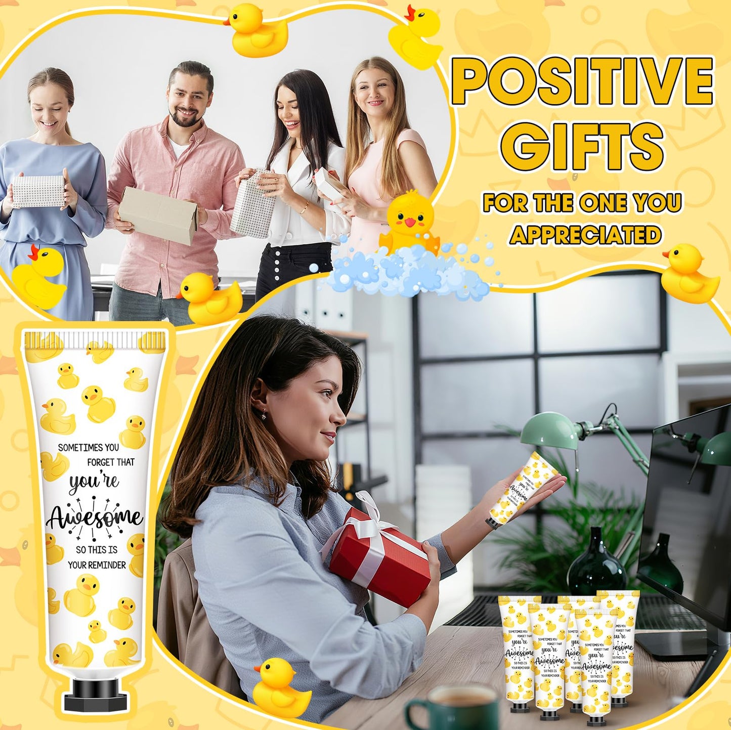 Dimsile 24 Pack Duck Party Favor Gifts Positive Hand Cream Bulk for Teacher Appreciation Coworker Team Employee Women Travel Size Mini Lotion Bulk Emotional Support Duck Goodie Bag Stuffer Gifts