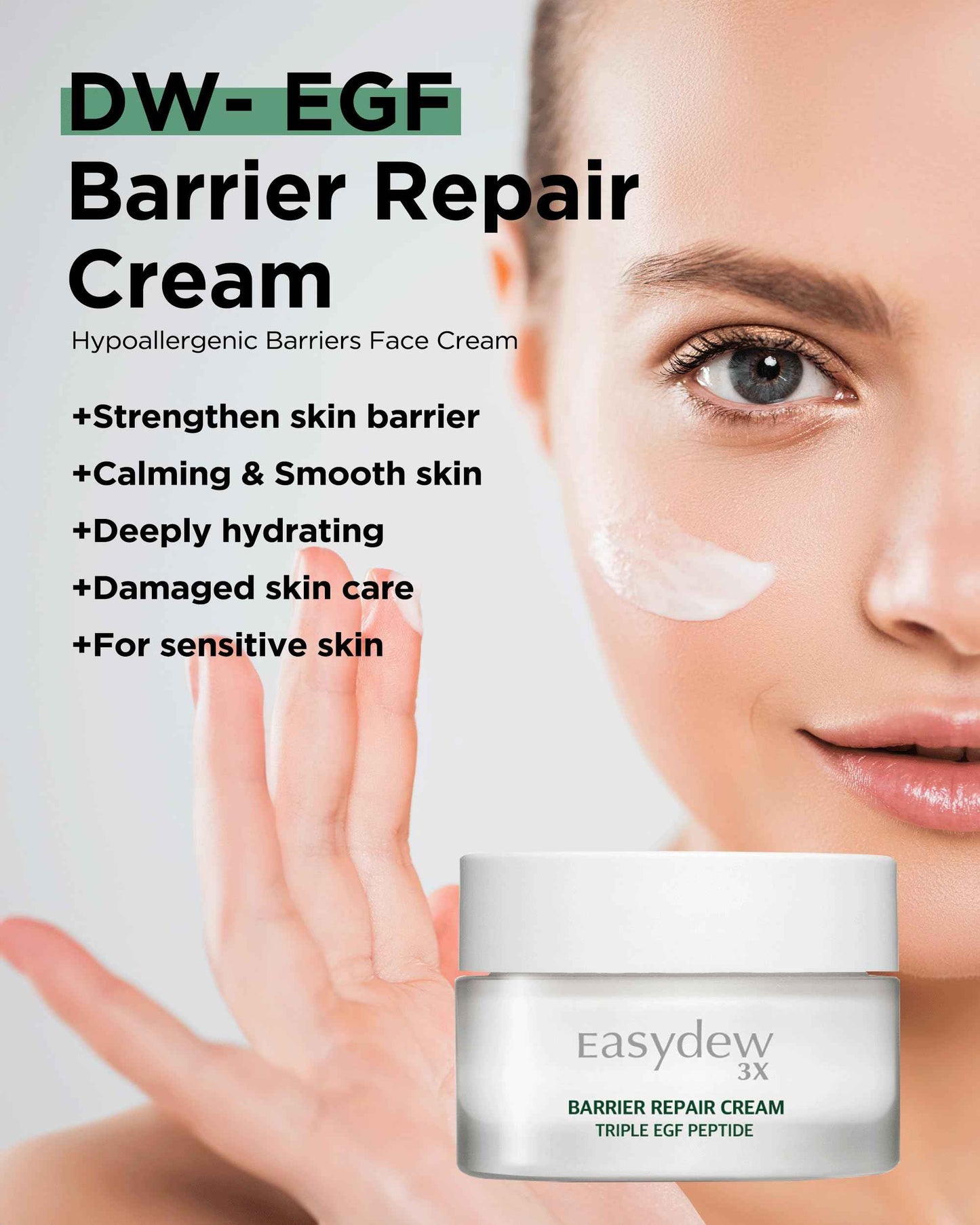 EASYDEW Barrier Repair Cream - Intense Hydration and Skin Barrier Restoration Face Moisturizer for Damaged and Irritated Skin with Cica, Hyluronic Acid, Collagen, 1.01 fl.oz.