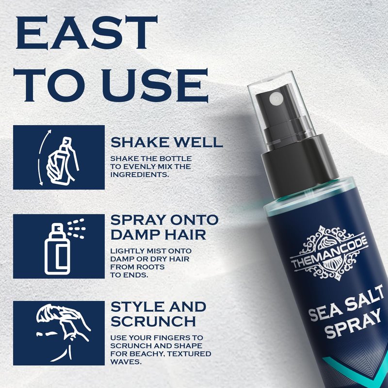 THEMANCODE Sea Salt Spray for Men, Father Day Gifts for Him, Travel and Beach Vacation Essentials, Travel Size Beachy Hair Texturizing Hairspray, Surf Spray Adds Instant Volume, Men Gift, 3.4 Oz