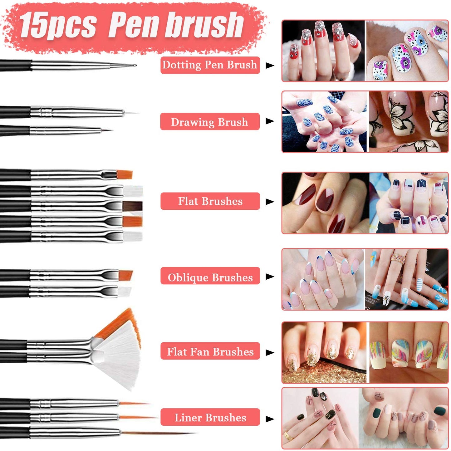 Nail Art Design Tools - 3D Decorations Kit with Brushes, Dotting Tools, Holographic Stickers, Nail Foil Tape, Rhinestones and Pick-Up Tweezers