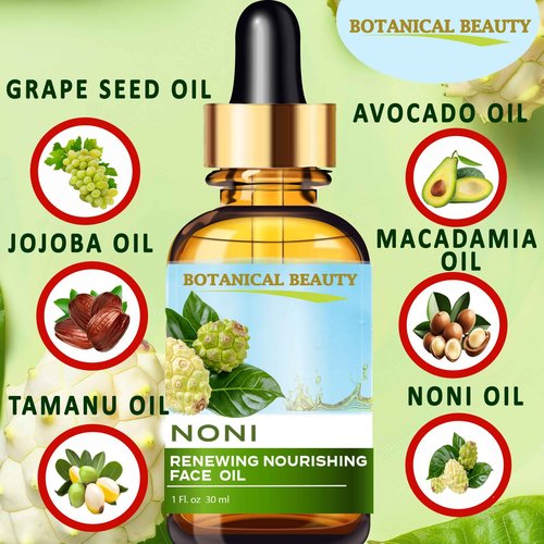 Botanical Beauty NONI RENEWING NOURISHING FACE OIL 100% Natural. 1 Fl oz 30 ml Grape Seed, Avocado, Macadamia, Jojoba, Tamanu, Noni Oils. Anti-aging, Hydrating, Moisturizing, Nourishing, Rejuvenating