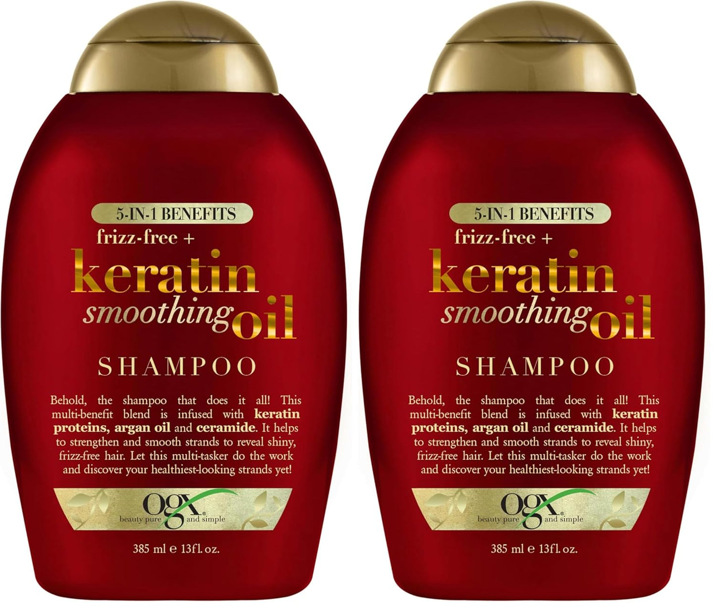 OGX Frizz-Free + Keratin Smoothing Oil Shampoo, 5 in 1, for Frizzy Hair, Shiny Hair, 13 Fl Oz